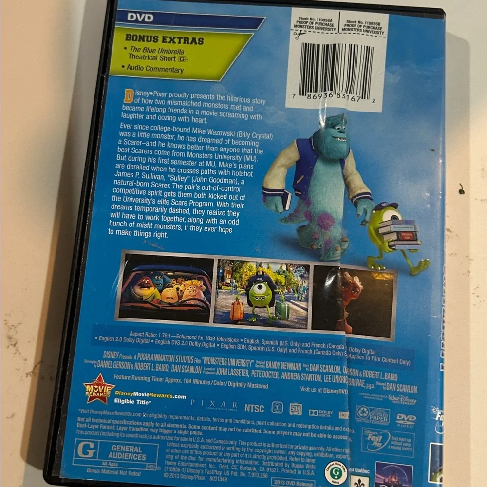 Disney Pixar Monsters University DVD —. Preowned good condition